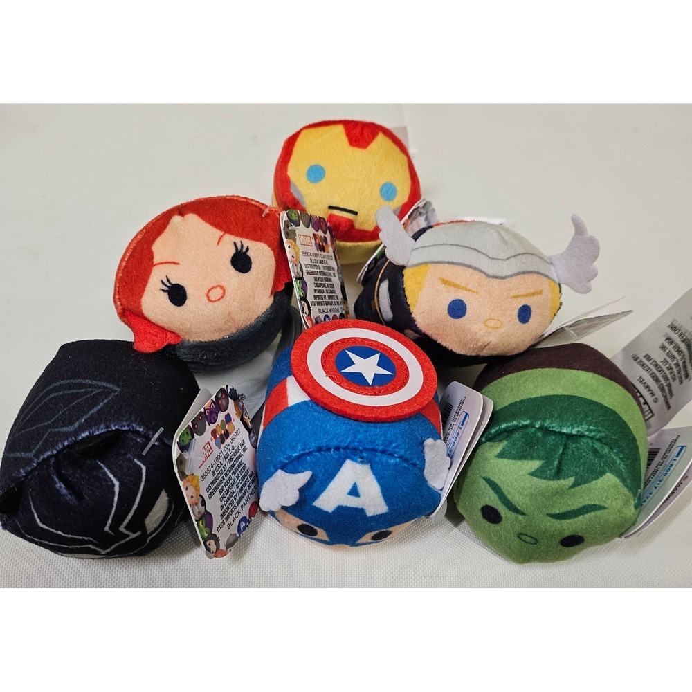 6- Marvel Tsum Tsum Avengers Plush Captain America Thor Hulk Black Widow Panther